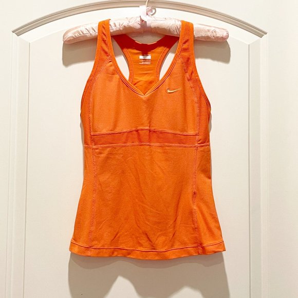 Nike Small Tank Top Fit-Dry Orange Stitched Logo V Neck Sleeveless Stretchy - Picture 1 of 7